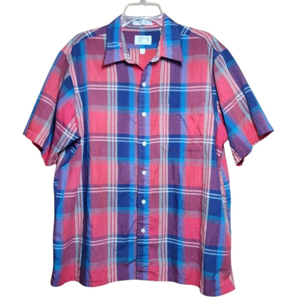 Arrow Sport Size XL Extra Large Short Sleeve Red Paid Shirt Button up Button Dow